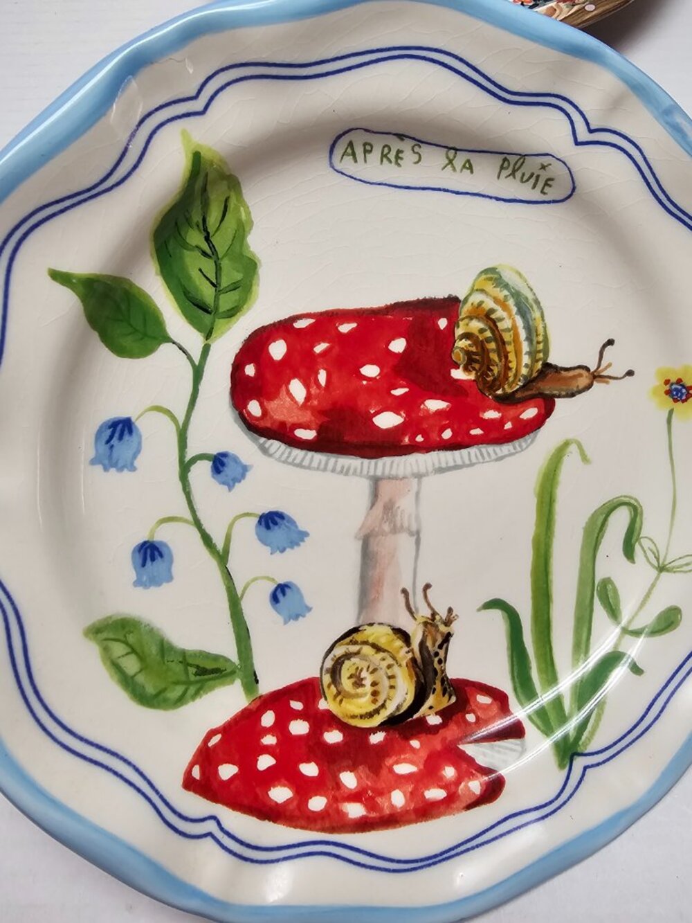 Anthropologie Nathalie Lete Dinner Plate Mushrooms Snails Après La Pluie  10"